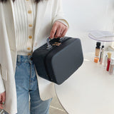 Tragbare Kosmetiktasche mit Spiegeldesign, modische Rautenstickerei, doppellagiger Koffer, große Kapazität, Make-up-Aufbewahrungstaschen für Damen