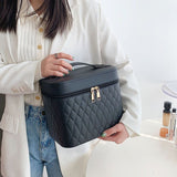 Tragbare Kosmetiktasche mit Spiegeldesign, modische Rautenstickerei, doppellagiger Koffer, große Kapazität, Make-up-Aufbewahrungstaschen für Damen