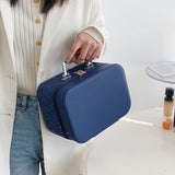 Tragbare Kosmetiktasche mit Spiegeldesign, modische Rautenstickerei, doppellagiger Koffer, große Kapazität, Make-up-Aufbewahrungstaschen für Damen