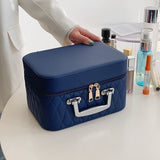 Tragbare Kosmetiktasche mit Spiegeldesign, modische Rautenstickerei, doppellagiger Koffer, große Kapazität, Make-up-Aufbewahrungstaschen für Damen