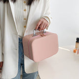Tragbare Kosmetiktasche mit Spiegeldesign, modische Rautenstickerei, doppellagiger Koffer, große Kapazität, Make-up-Aufbewahrungstaschen für Damen